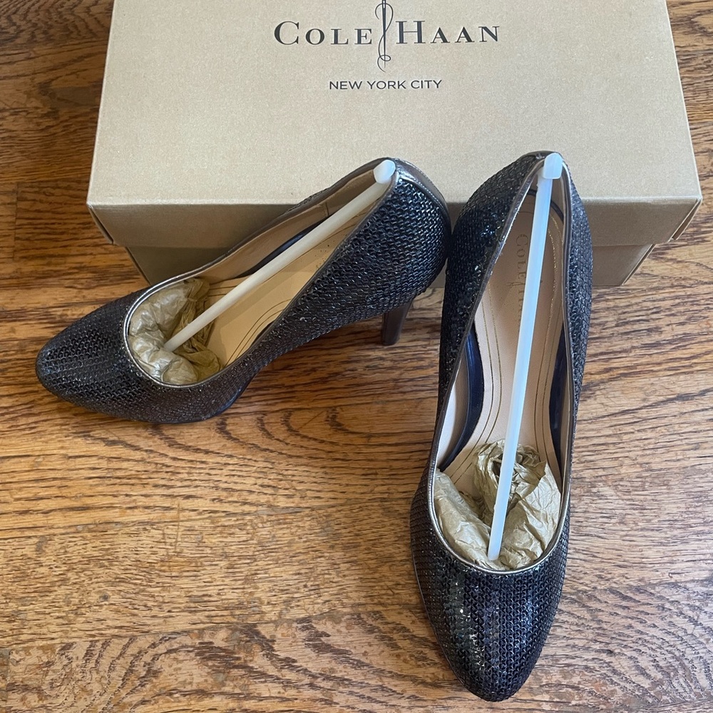 Cole Haan EUC Chelsea High Pump Smoke Sequins Size 8 Nike Air Sole